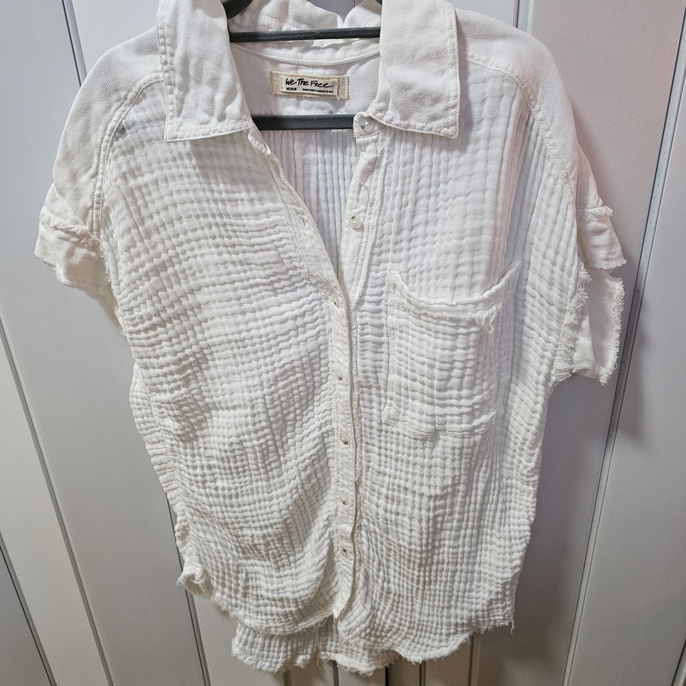 We The Free Heat Wave Gauzy Relaxed Button Down Shirt Women's